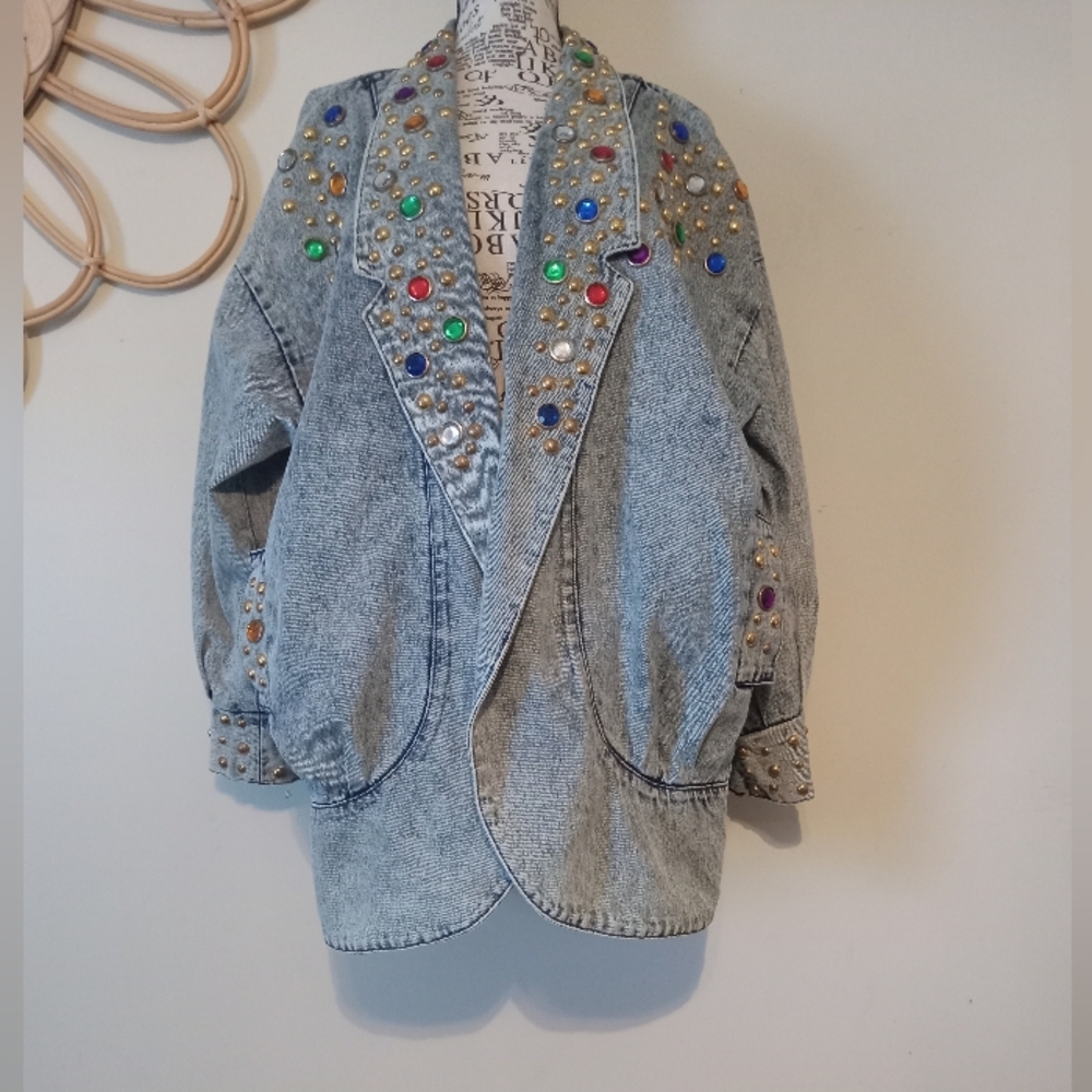 Rare Vintage Oversized Embellished Denim Jacket with Colorful Accents - Picture 10 of 10